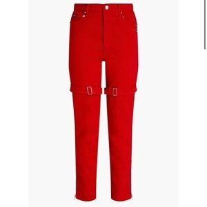 MARC JACOBS Red Buckle-embellished high-rise skinny jeans with Zippers 25